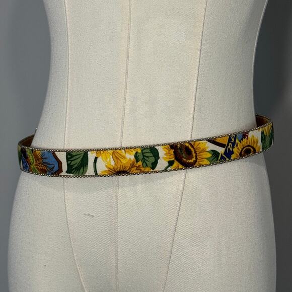 Motion East Vintage Sunflower Fabric & Leather Belt Beaded Details Size M/L - Picture 2 of 4